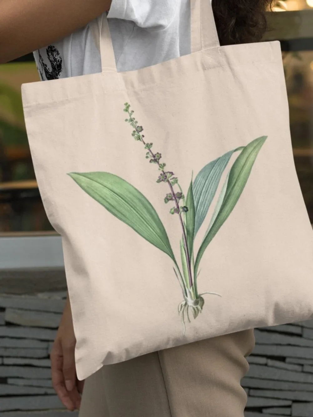 Purple-Flowered Peliosanthes Vintage Floral Print Graphic Canvas Tote Bag